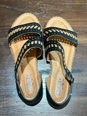 PIKOLINOS Black Cutout Double-Strap Slingback Sandals